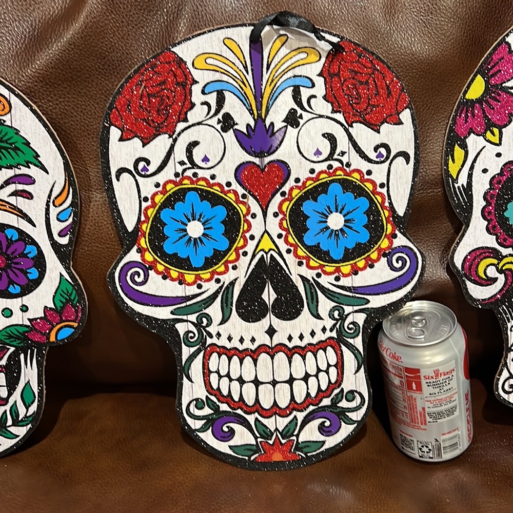 3 ITEM BUNDLE~~Sugar Skull Decor, Glitter accents very colorful and fun! NWT - Picture 4 of 8